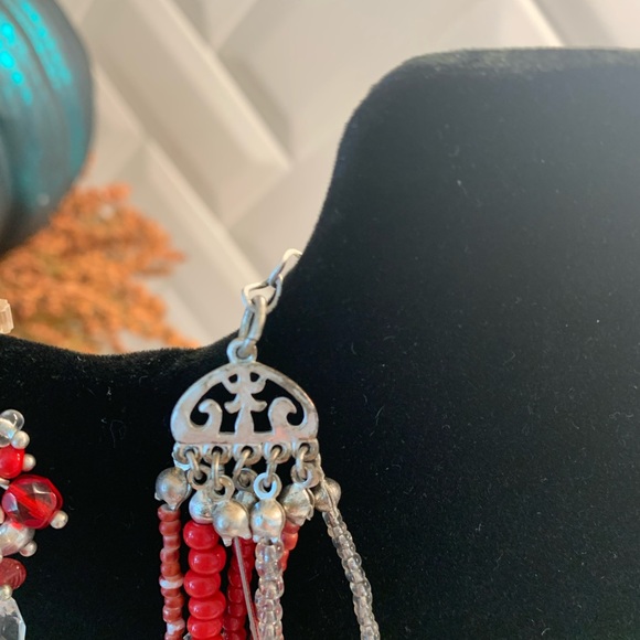 Chico’s red, silver and crystal multi strand necklace. - Picture 4 of 7